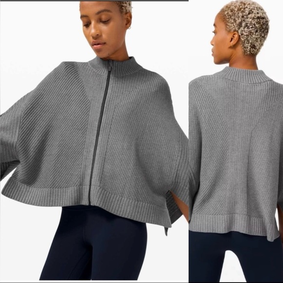 lululemon athletica Sweaters - Lululemon Cashmere Blend Knit Poncho Zip Cape | Grey | Luxe Athleisure - XS/S